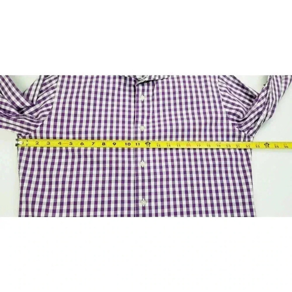 Isaac Mizrahi New York 15.5 32-33 Slim Fit Purple White Check Spread Collar Men - Picture 3 of 10